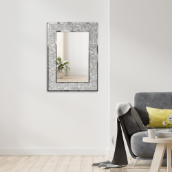 Luxury Silver Rectangular Wall Mirror with Shell Inlay 77cm x 57cm Brushed Stainless Steel Frame