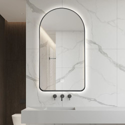 Arched LED Wall Mirror 90cm x 50cm Black Bevel Frame Backlit Dimmable Defogger