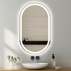 Oval LED Mirror Frameless Frosted Bathroom Mirror with Defogger & Dimmable 30mm LED Strip 100cm x 50cm
