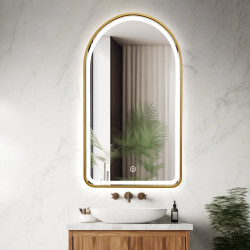 Arched LED Gold Frame Wall Mirror 130cm x 70cm Frosted Defogger Dimmable Vanity