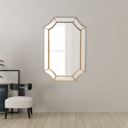 Besty Irregular Wall Mirror 60cm x 90cm Gold Solid Wood Decorative Accent