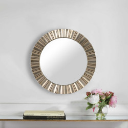 Round Modern Egypt Mirror 65cm Silver Wall Mount PU Frame Vintage Style