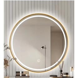 Round LED Mirror 90cm Gold Frame Dimmable Aluminium Wall Décor