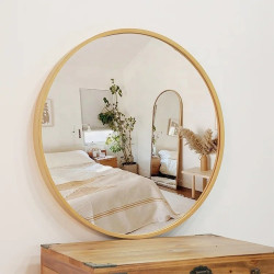 Round Solid Wood Wall Mirror 100cm Log Colour Frame Decorative Living Room Accent