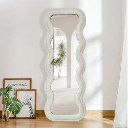Modern Wavy Teddy Velvet Full Length Mirror 160cm x 60cm White Decorative Wall Mirror