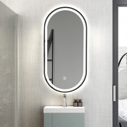 Black Oval LED Bathroom 100cm x 50cm Frosted Edge Defogger Dimmable Vanity Wall Mirror