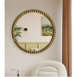 Beaded Sunburst Wall Mirror 70cm Round Gold Decorative Accent