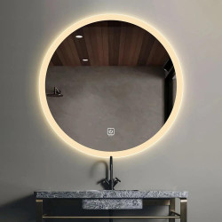 Round LED Mirror 90cm Frosted Defogger Dimmable 30mm Strip