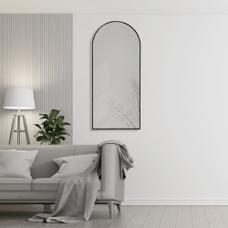 Arched Wall Mirror Black Aluminium Alloy Frame 50cm x 100cm Modern Full Body