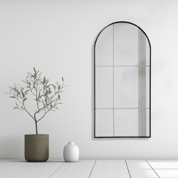 Arched Wall Mirror Black Aluminium Alloy Frame 60cm x 120cm Modern Full Body