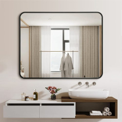 Black Framed Rounded Edge Wall Mirror Modern Rectangular 100cm x 80cm