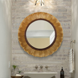 Round Cleopatra Sunburst Mirror 65cm Gold Wall Mount Antique PU Frame