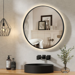 Round LED Mirror 80cm Black Framed Backlit Defogger Dimmable