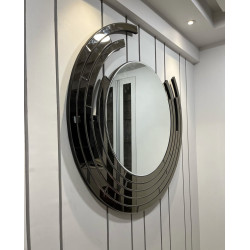 Besty Frameless Round Wall Mirror 90cm Black Minimalist Modern Décor