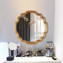 Wavy Sunburst Vintage Mirror 80cm Gold Round Wall Mount PU Frame
