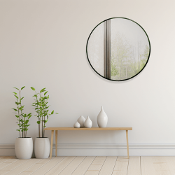 Black Framed Classic Round 60cm Decorative Wall Mirror for Living Rooms Bedrooms Bathrooms