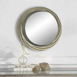 Luxury Antique Overlapping Round Mirror 80cm Silver French Style PU Frame Wall Décor
