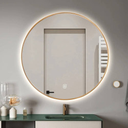Round LED Mirror 90cm Gold Framed Backlit Defogger Dimmable