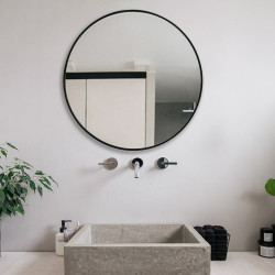 Modern Round Wall Mirror 120cm Black Aluminium Frame