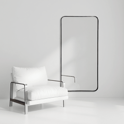 Long Rounded Modern Rectangular Wall Mirror 60cm x 120cm Black Aluminium Alloy Frame