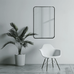 Long Rounded Modern Rectangular Wall Mirror 60cm x 90cm Black Aluminium Alloy Frame