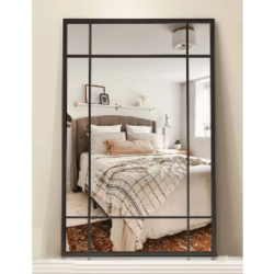 Industrial Iron Grid Black Rectangular 150cm x 50cm Full Length Wall Mirror