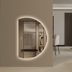Left Cut Moon LED Mirror 91cm x 130cm Frameless Backlit Wall Mirror