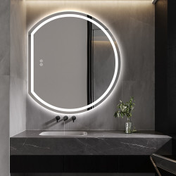 Left Cut Moon Wall-Mounted Frosted LED Mirror 90cm x 100cm Frameless Crescent Shape Frontlit Bathroom Vanity Decor